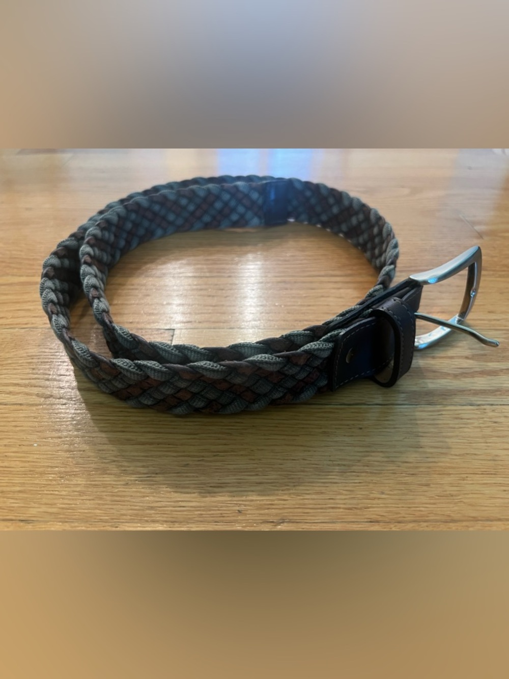 W kleinberg Braided Leather-Trim Men's Belt - Brown & Green - Picture 2 of 6